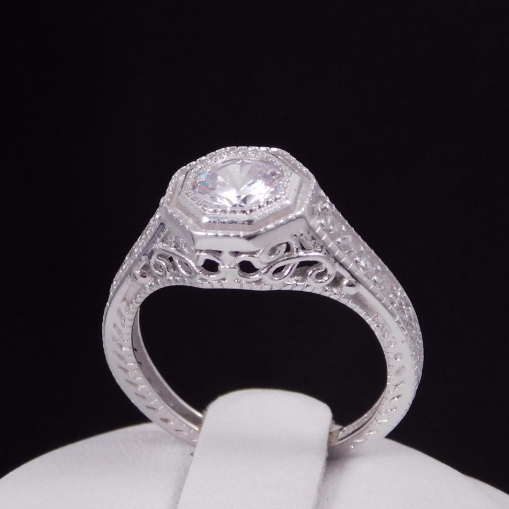 Art Deco Inspired Octagonal Zircon Ring 925 Silver